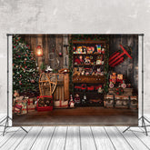 Lofaris Retro Wooden Santa Workshop Christmas Night Backdrop